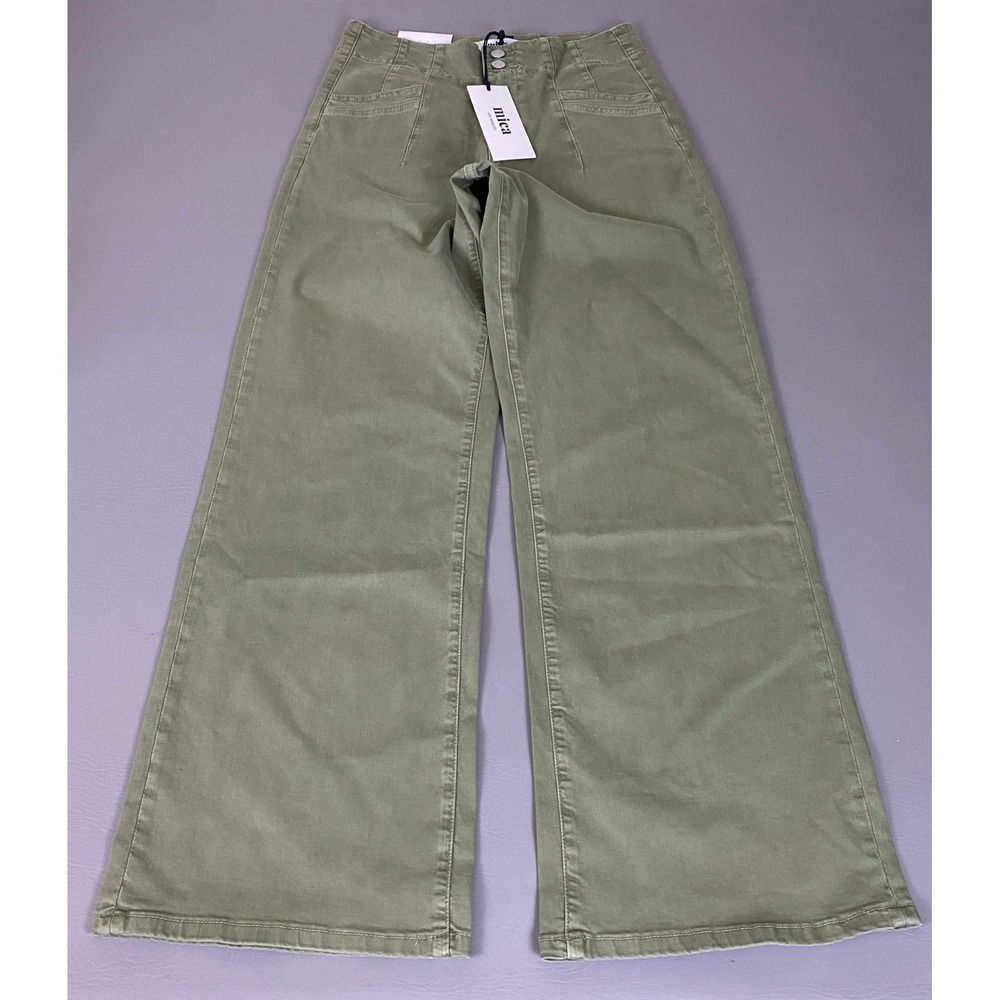 Mica Denim Los Angeles Jeans 27 Olive Green Wide Leg High Rise Stretch New NWT